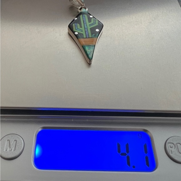 ❤️ Zuni Galaxy Native American Signed “GI” Saguro Cactus Desert Pendant 4.1gms - Picture 13 of 14